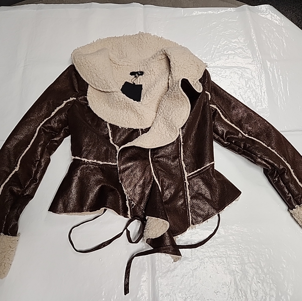 Vintage Ryu Brown Faux Leather Sherpa Lined Jacket Size M